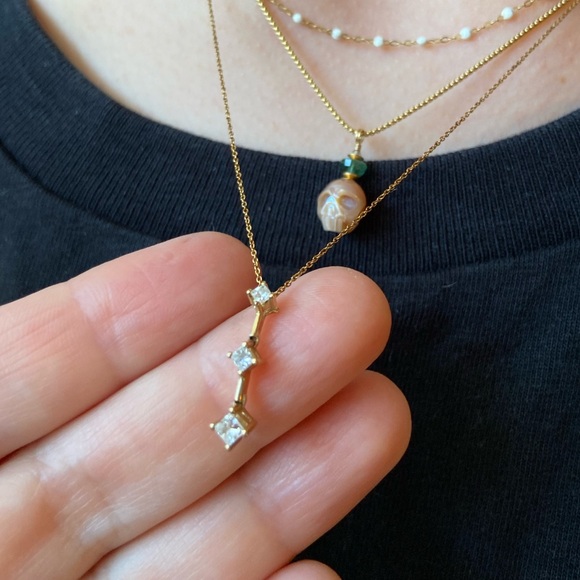 Delicate Triple Diamond Pendant - 10k Gold - Picture 1 of 7